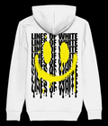 Melting yellow Smile white hoodie — back — black background